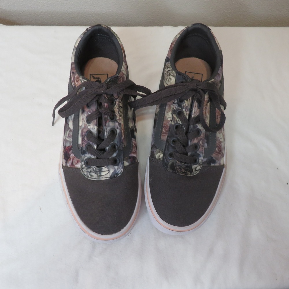 Vans Ward Floral Low Top Sneakers Charcoal Grey Rose Print Peach Stripe